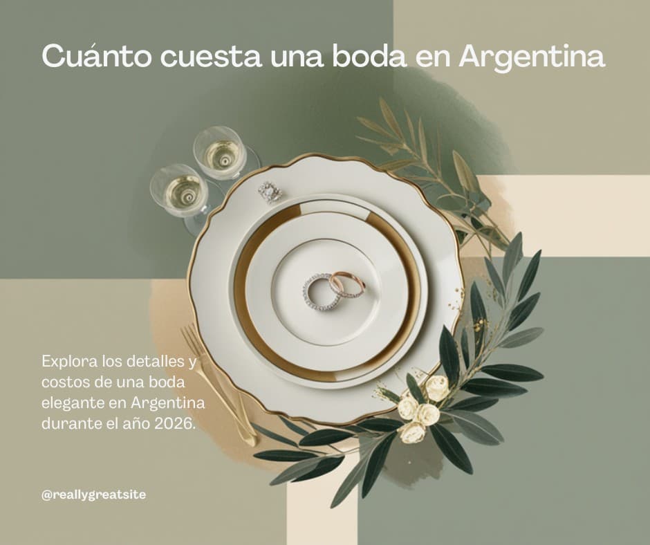 Detalle editorial de mesa de boda en Argentina: plato dorado, anillos de compromiso, copas de champagne y hojas de olivo sobre fondo en sage y crema.